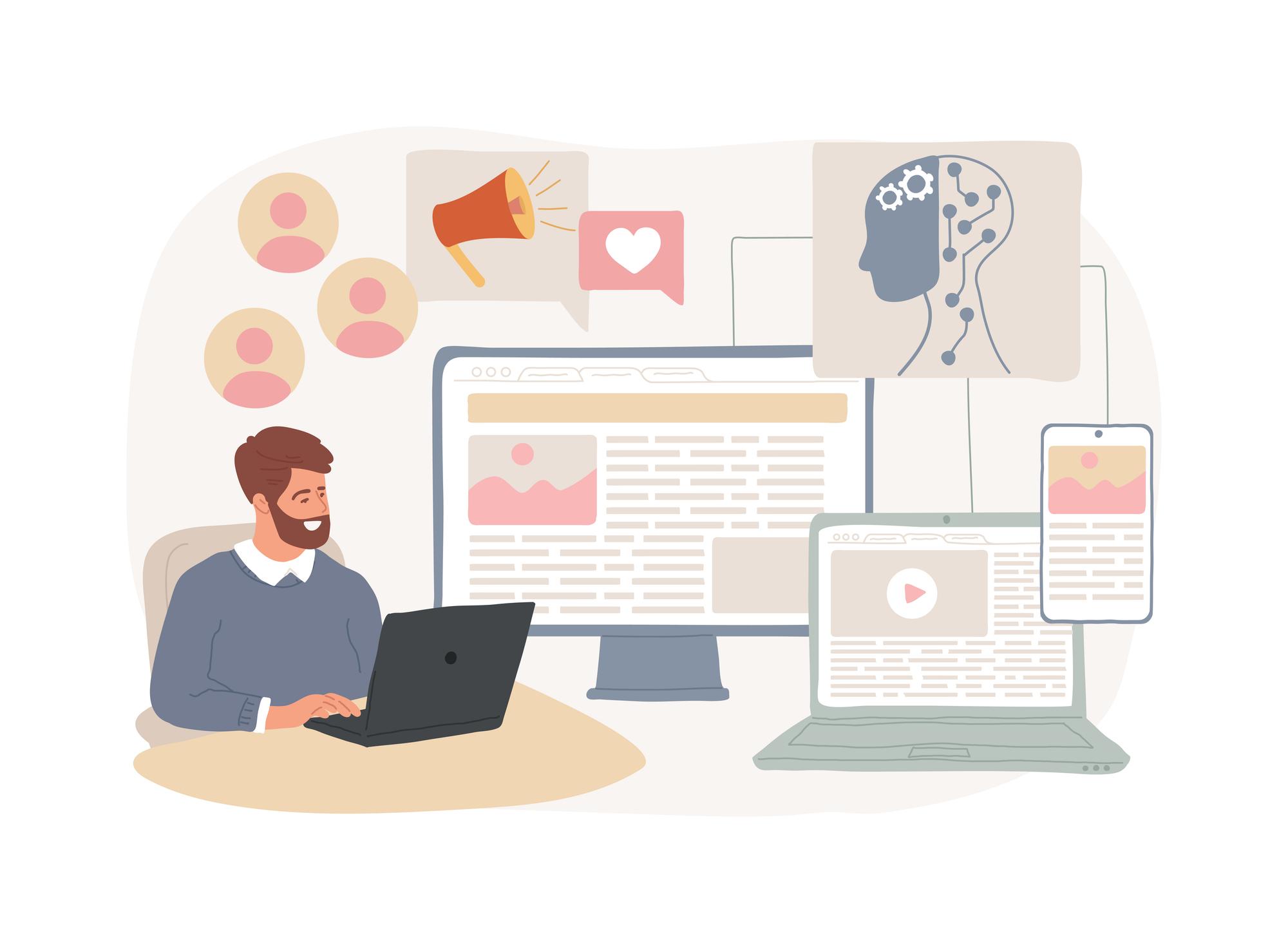 AI-Ensured Multi-Channel Customer Engagement abstract concept vector illustration. | ウェブフォーアート-日本人財株式会社 IT事業部